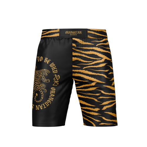 WIZUALIZACJA SPODENKI LUŹNE MMA CZARNO ZŁOTE ORANGUTAN DAWID PRZÓD.png