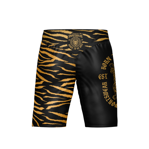 WIZUALIZACJA SPODENKI LUŹNE MMA CZARNO ZŁOTE ORANGUTAN DAWID TYŁ.png